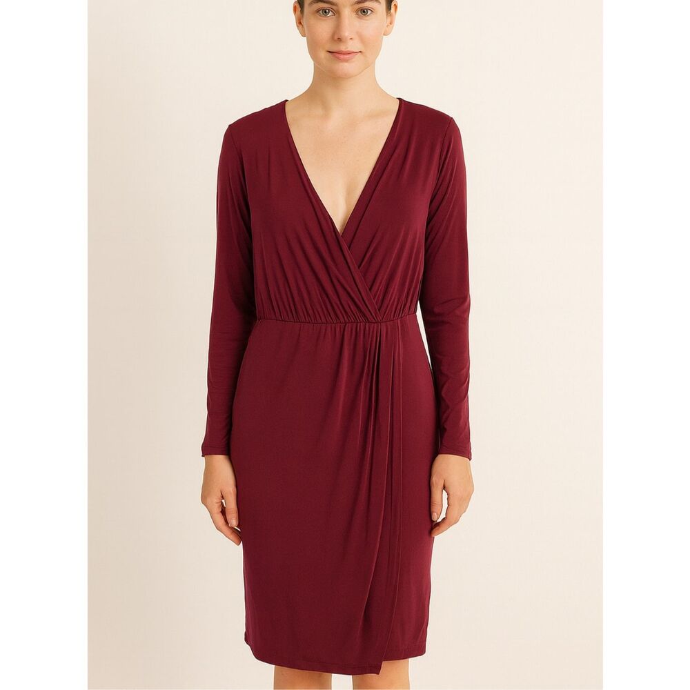 Samso Samso Surplice Faux Wrap Dress Maroon Large